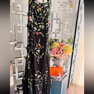 RARE Vintage 90s Silk Beaded Couture Gown Black Floral Embroidered Gown - Small